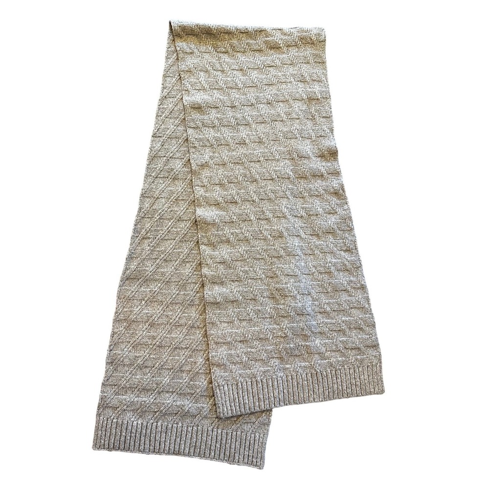 Love & Lore Oatmeal Beige Geometric Knit Scarf Ribbed Trim Winter Wrap